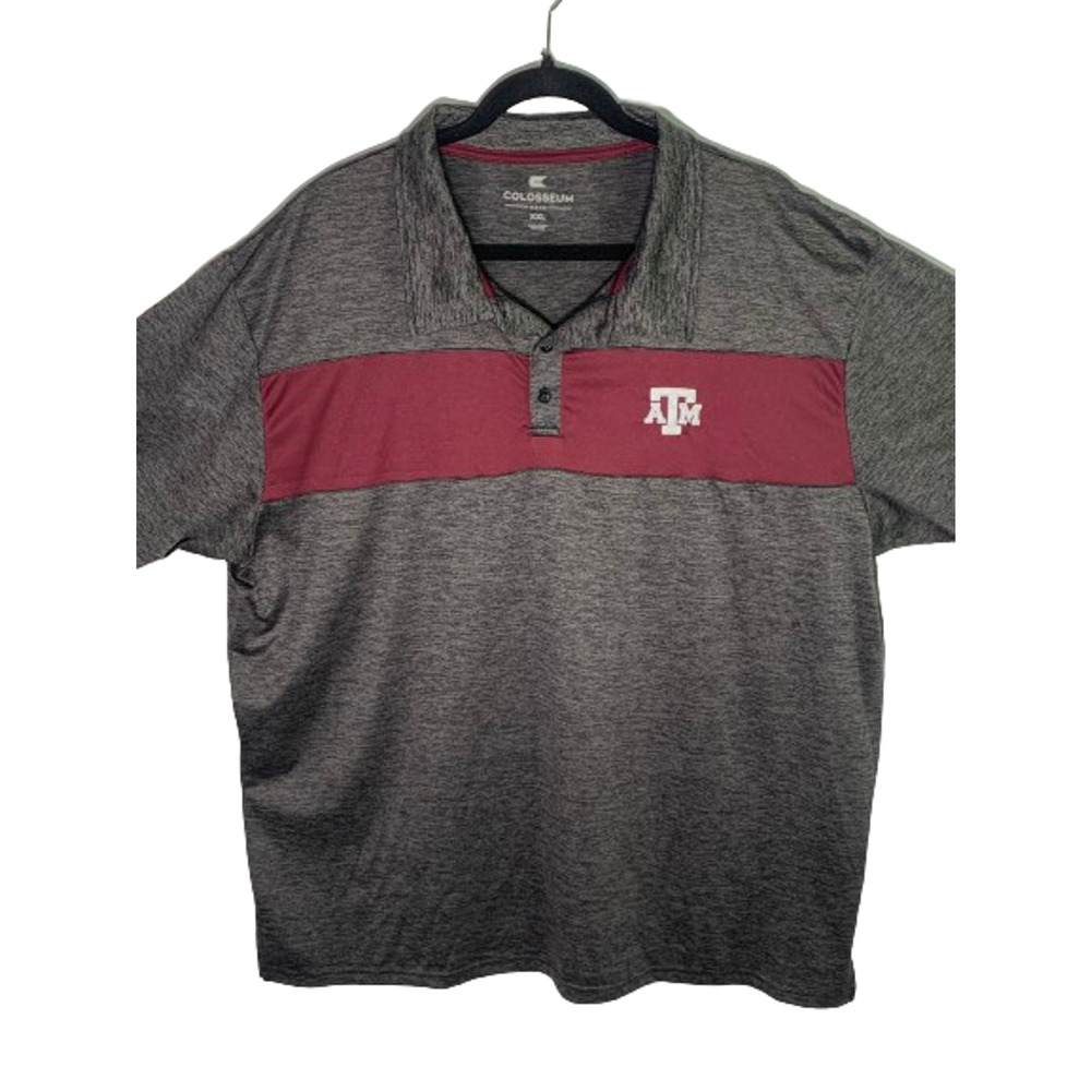 Texas A&M Aggies Polo Shirt Mens XXL Colosseum Golf Gray Maroon Short Sleeve